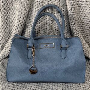DKNY Blue Leather Saffiano Satchel Handbag